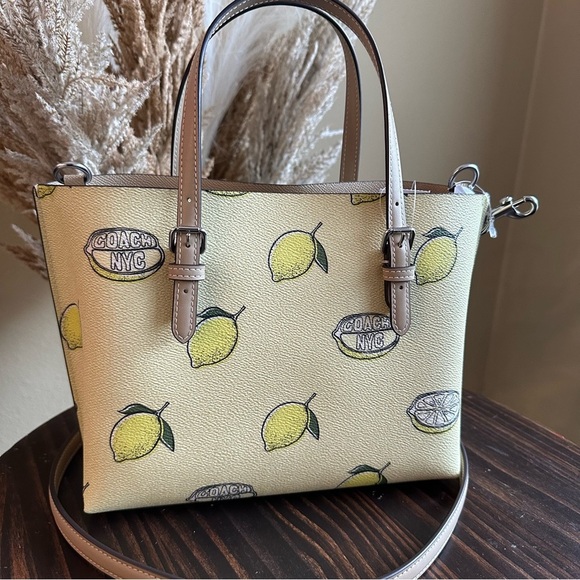 Coach Mollie Tote Bag 25 With Lemon Print Tote in Yellow and Tan - Picture 10 of 14